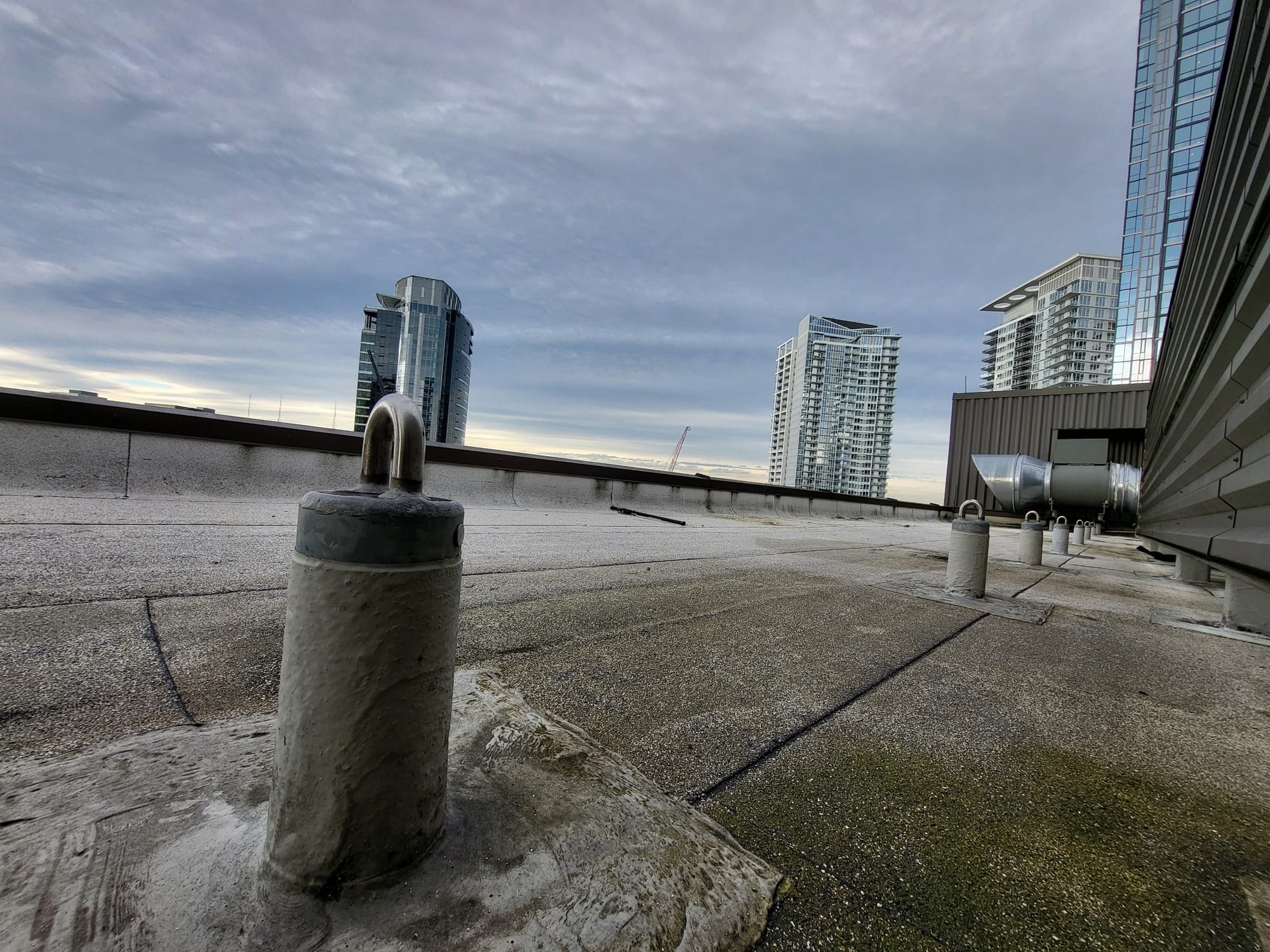 Roof anchor system on commercial building
